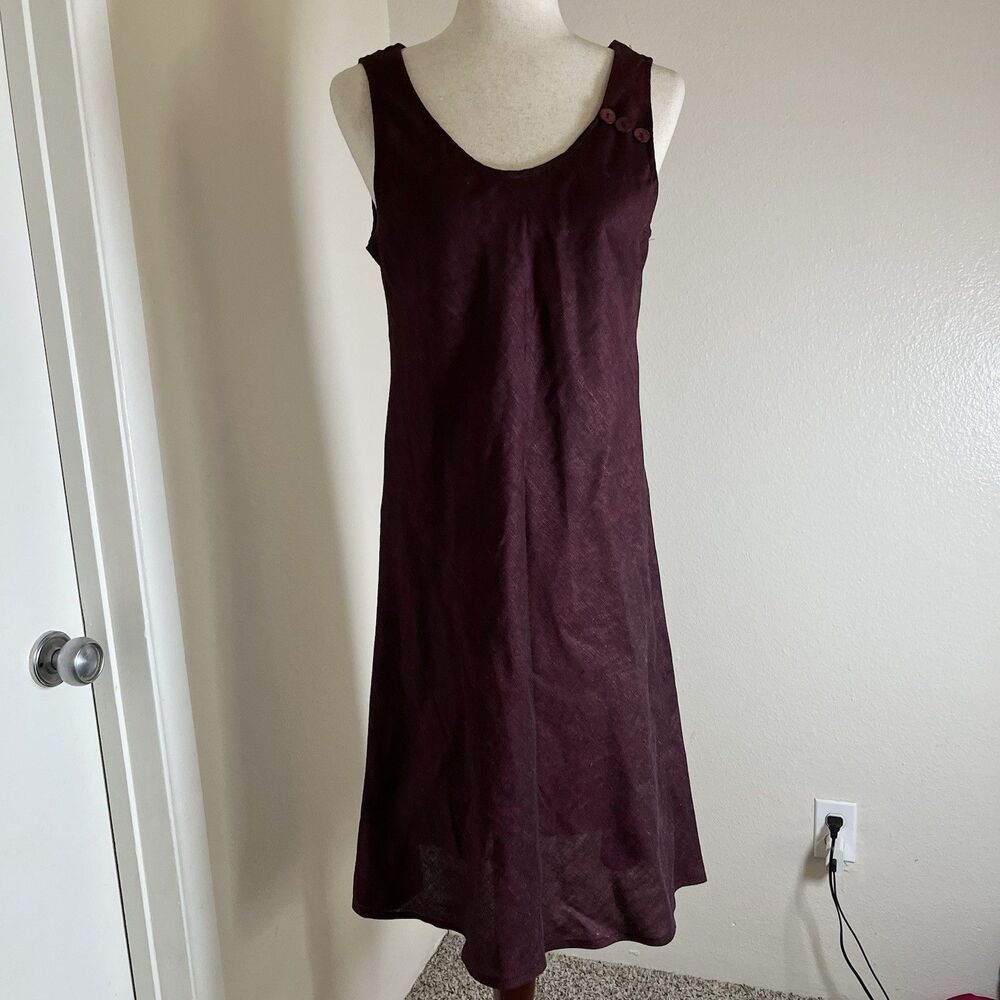 Vintage Hillard And Hanson Dress Sz M Linen Blend Sleeveless Button